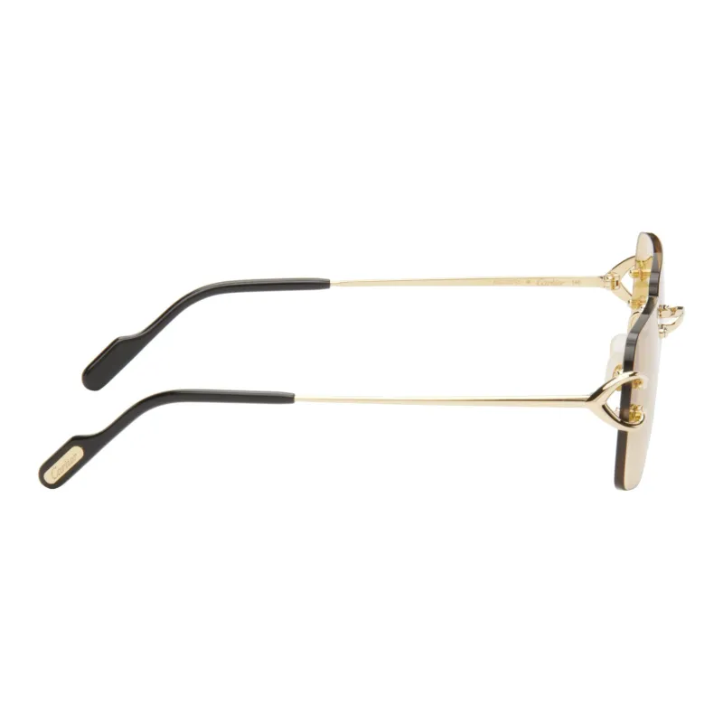 CARTIER Metal Acetate Metal Rectangular Sunglasses Women's Gold-1