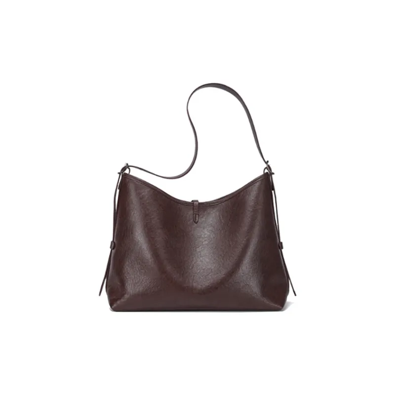 Yalu Top Grain Vegetable Tanned Leather Shoulder Bag Regular Women's Black/Coffee/Brown-8