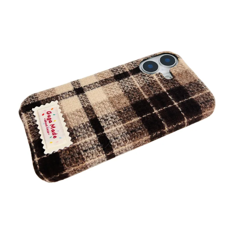 Wei Xin Plush Material Flannelette Plaid Label Phone Cases Compatible With IPhone 16/15 Pro Max/Apple 13/14 Pro/Max-3