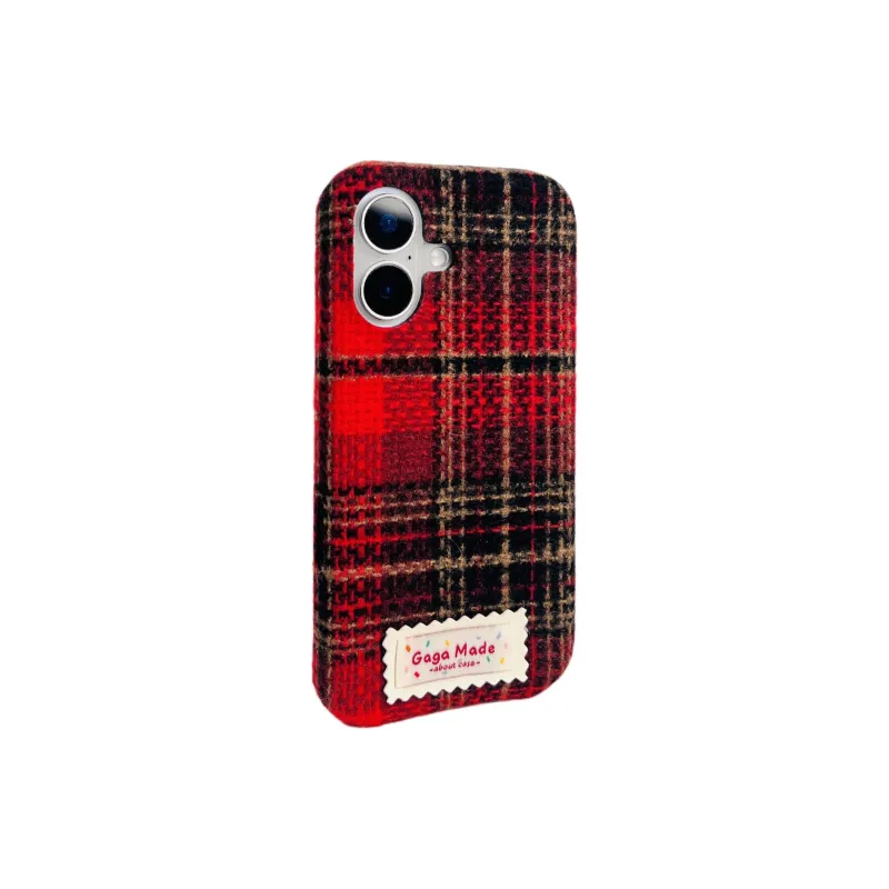 Wei Xin Plush Material Flannelette Plaid Label Phone Cases Compatible With IPhone 16/15 Pro Max/Apple 13/14 Pro/Max-5