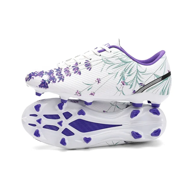 Kuding Slip-Resistant Anti-Kick Low-Top Kids' Soccer Shoes Purple Ink Painting Teenagers-3