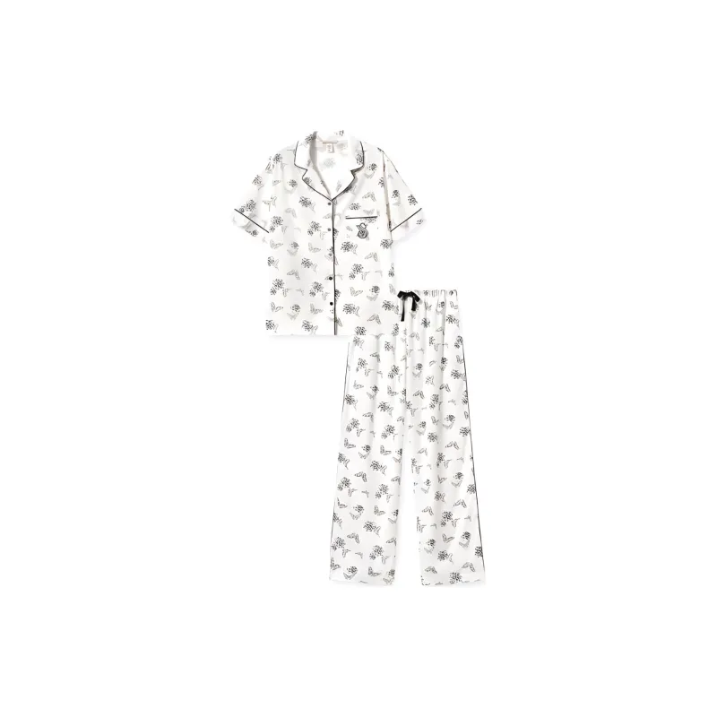 Victoria's Secret Pajama Set Women's Ink Wash White-0