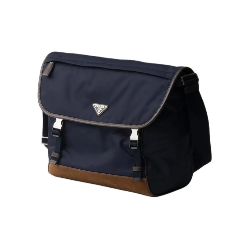 PRADA Re Nylon Recycled Polyamide Messenger Bag, Shoulder Bag Men's Blue & Coffee-1
