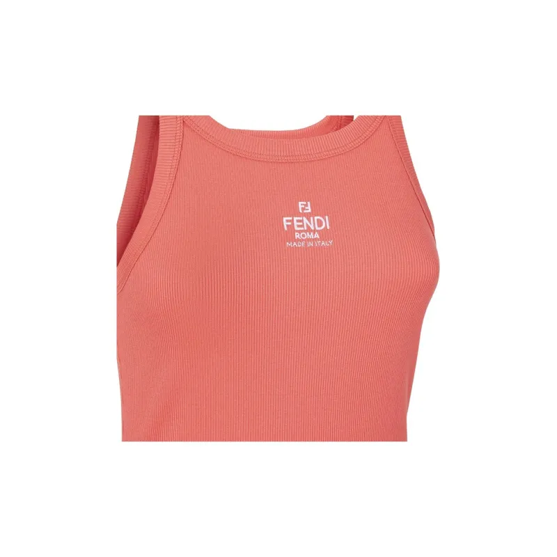 FENDI Logo Embroidered Ribbed Knit Tank Top-2