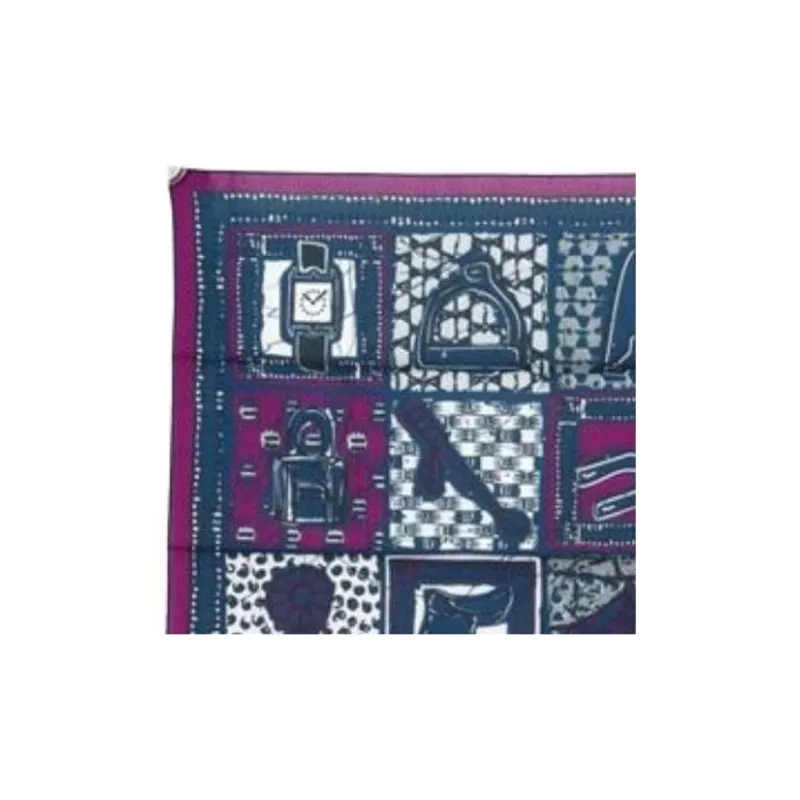 HERMES Cotton Silk Scarves Women's Blue/Purple-2