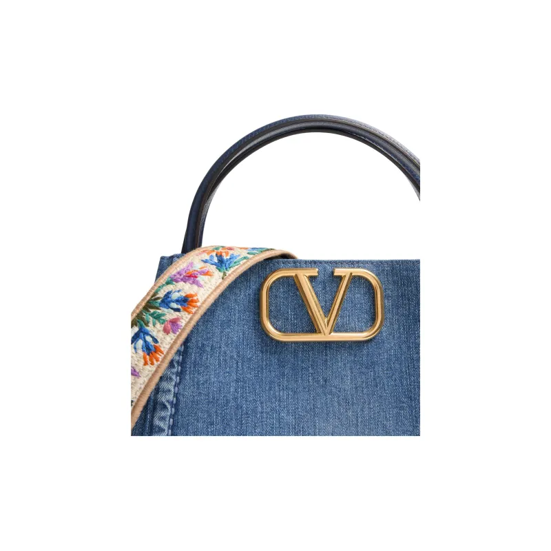Valentino GARAVANI Denim One Shoulder Handbags Medium Size Women's Blue-4