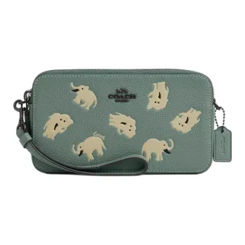 COACH Kira Litchi Grain Leather Handheld Shoulder Bag, Crossbody Bag Trumpets Women's Sage & Tin Alloy