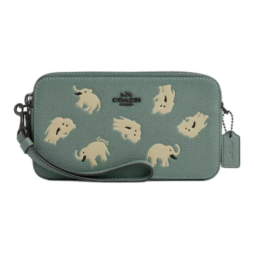 COACH Kira Litchi Grain Leather Handheld Shoulder Bag, Crossbody Bag Trumpets Women's Sage & Tin Alloy