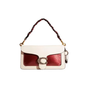 COACH Tabby Litchi Grain Leather Shoulder Bag Crossbody Bag Handbag Medium Size Women's Brass With White Jade Inlay