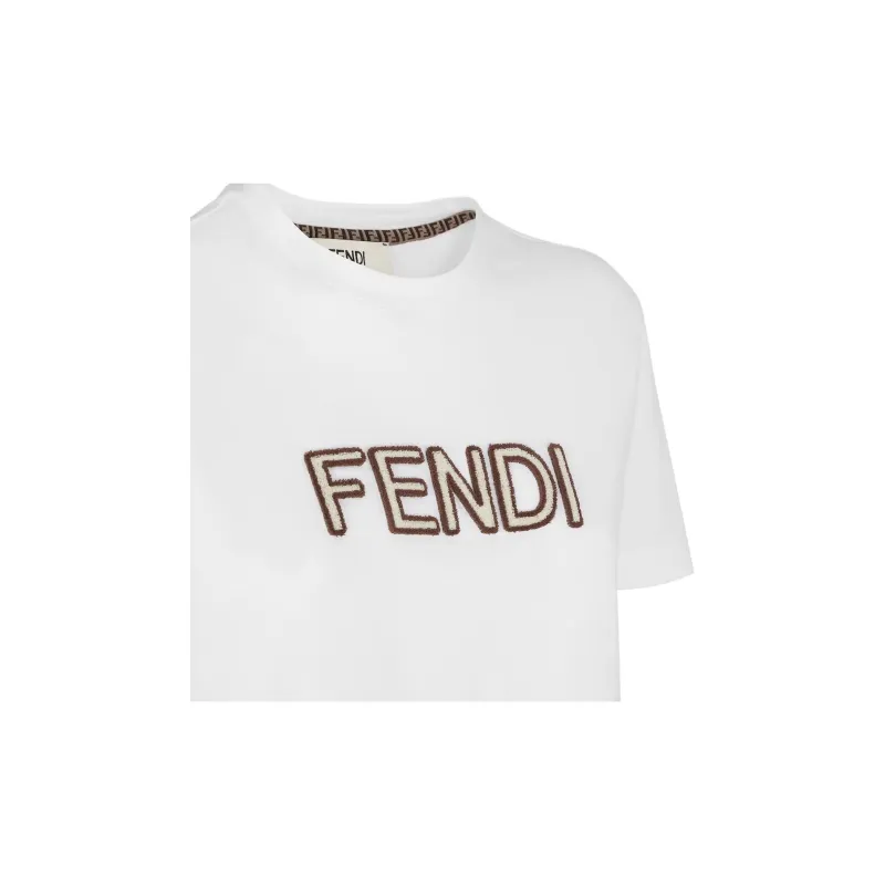 FENDI Logo Letter Pile Crew Neck Short Sleeved T Shirt T Shirt Women's White-2