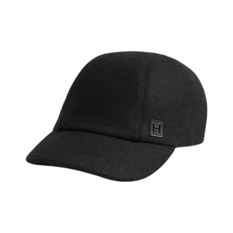 HERMES Wool Polyamide Calfskin Silk Cotton Baseball Caps Women's Black-0