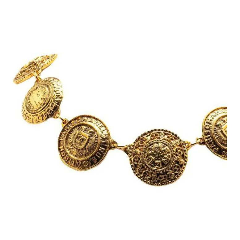 CHANEL 20th Century Plated Cc Medallion Link Collar Costume Necklace-2