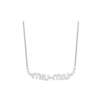 MIU MIU Crystal Metal Necklaces Women's Silver