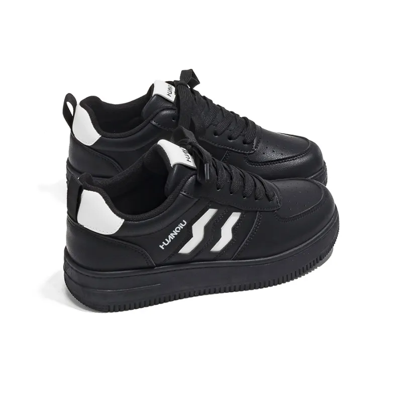 HUANQIU Non slip Lightweight Low Top Skateboard Shoes Women's Black White-2