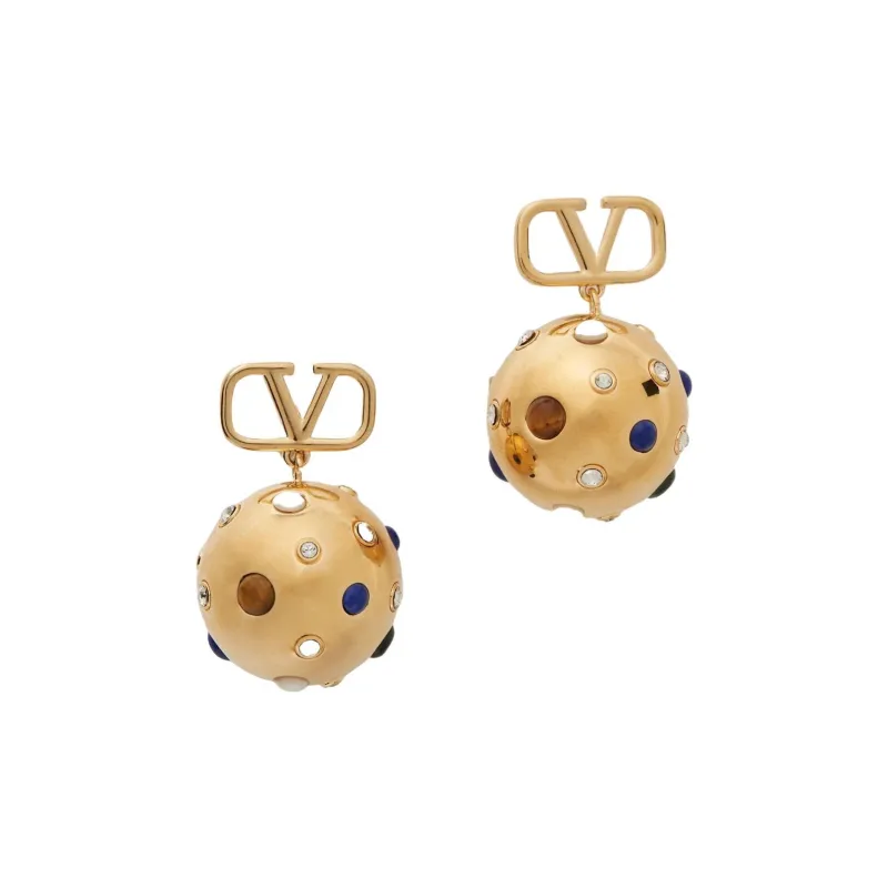 Valentino Metal Enamel Crystal Stud Earrings Women's Gold-0