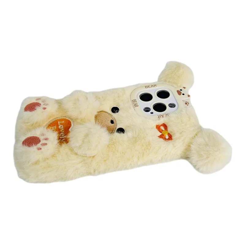 Sopi Plush Material Plush Embroidered Heart Bear Phone Cases Compatible With IPhone 16/15 Pro Max/Apple 13/14 Pro/Max-7