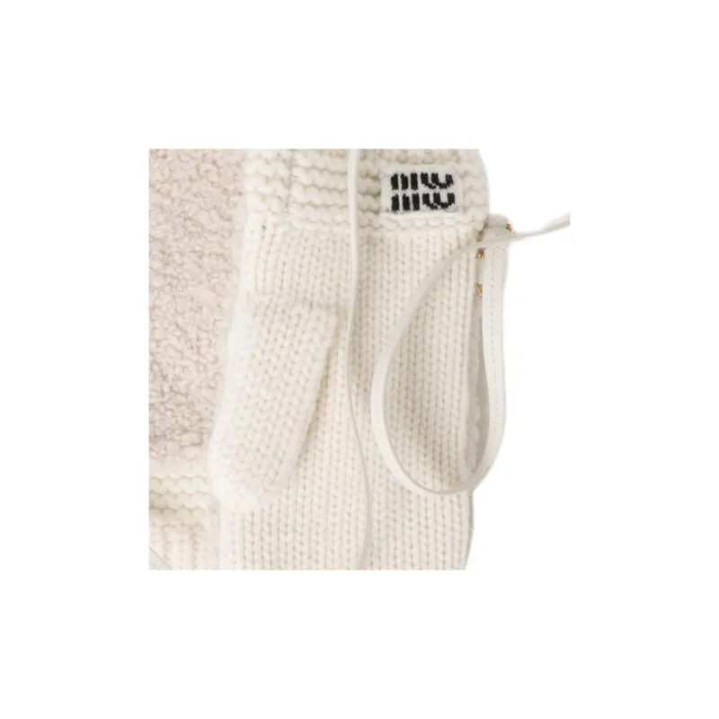 MIU MIU Wool Knit Gloves Unisex White-1