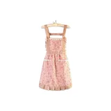 Straps Canvas Floral Princess Dress with Two Pockets in Pink