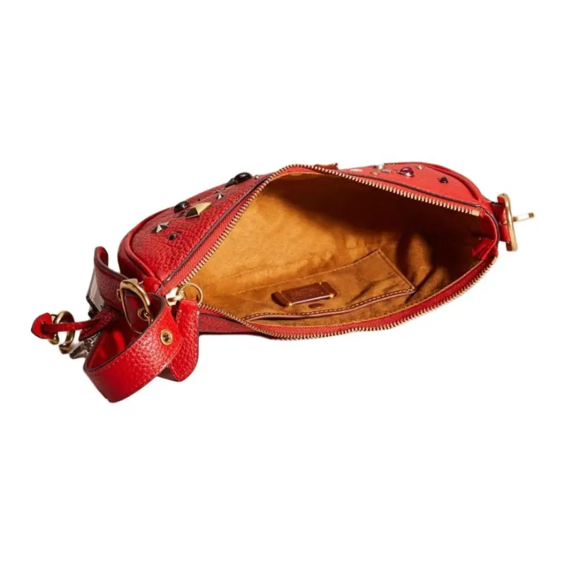 COACH Luna Soft Pebbled Leather Shoulder Bag Medium Size Women's Brass Sports Red-2