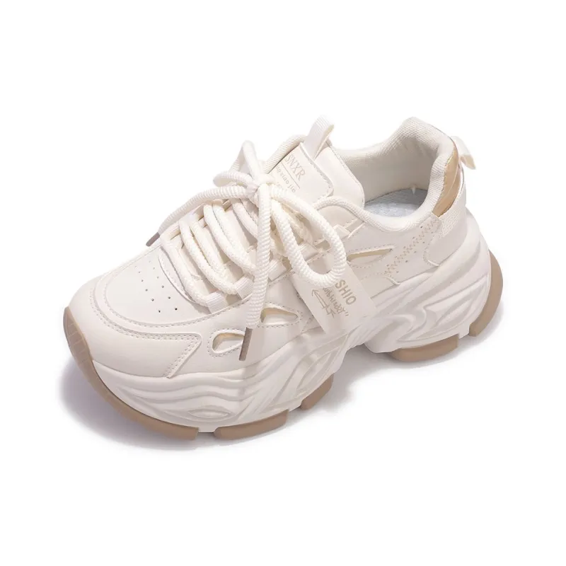 SNXR Non slip Lightweight Low Top Chunky Sneakers Women's Beige Gold-3