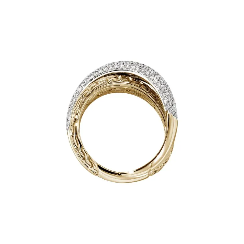 John Hardy 18kt Gold Carved Chain Diamond Ring-1