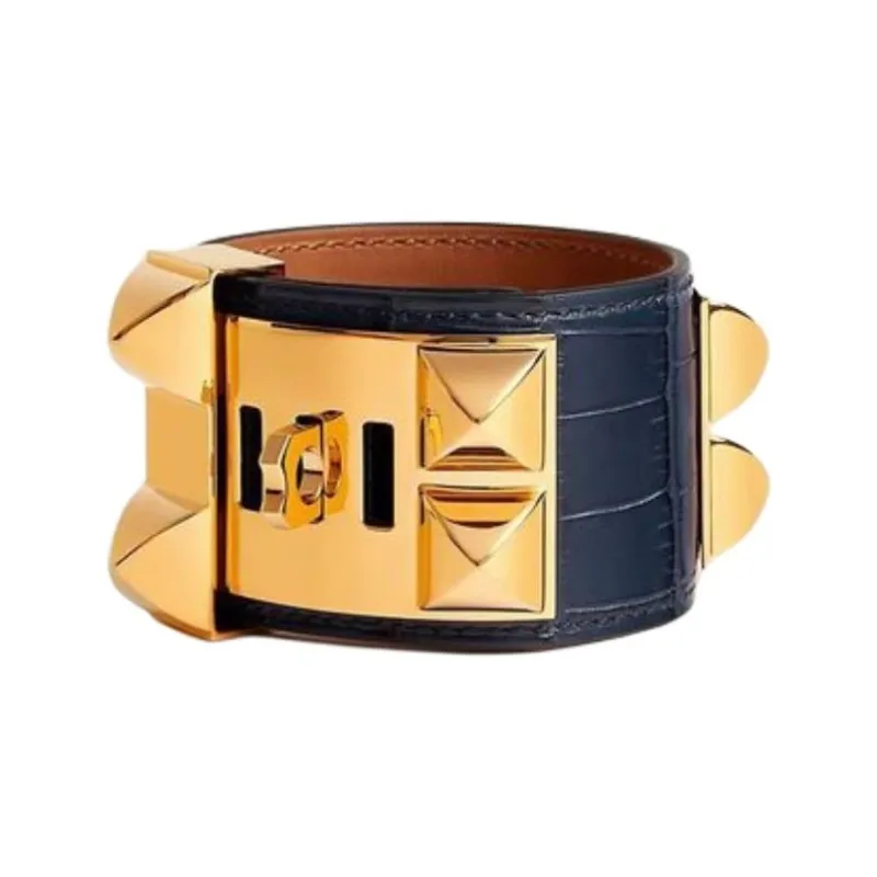 HERMES Metal Gold Plated Bangles Men's Blue-1