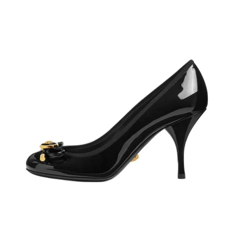 VERSACE Opera Bow Slim Heel High Heels 8.5cm Women's Black-0