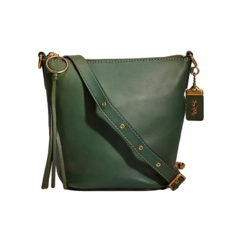 COACH Glove Tanning Bucket Bag, Shoulder Bag Trumpets Women's Brass & Hunter Green-0