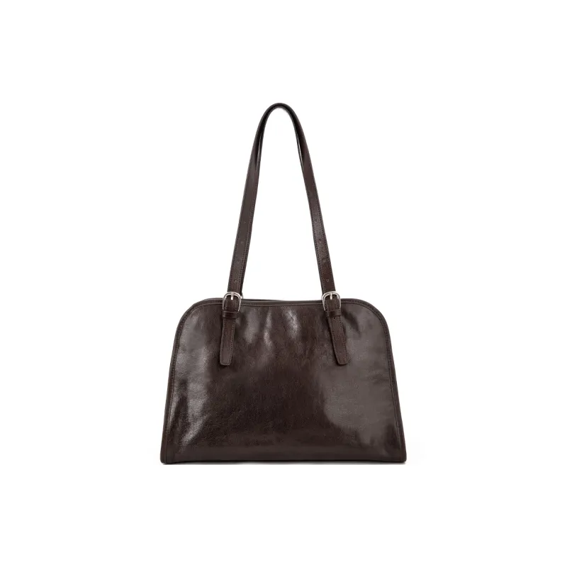VENOF Top Grain Cow Leather Shoulder Bag Women's Vegetable Tanned Brown/Vegetable Tanned Black-5
