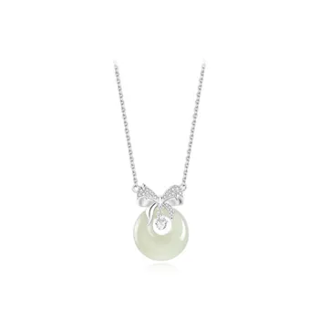 HAPPY BEAN Necklaces Pale Greenish White Jade Women's