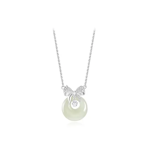 HAPPY BEAN Necklaces Pale Greenish White Jade Women's