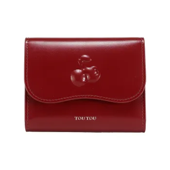 TOUTOU Cow Leather Wallet Women's Cherry Red/Strawberry Pink