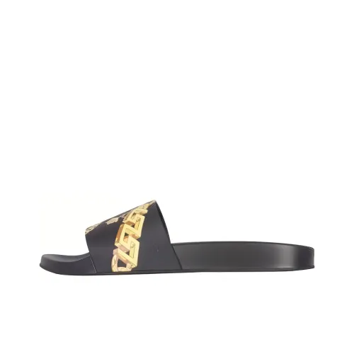 VERSACE La Greca Chain Slides Black