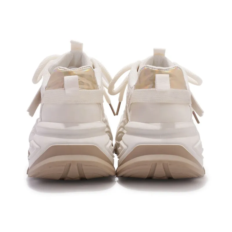 SNXR Non slip Lightweight Low Top Chunky Sneakers Women's Beige Gold-4