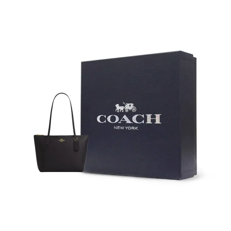 COACH Recycled Leather Handbag Shoulder Bag Medium Size Women's Black-7