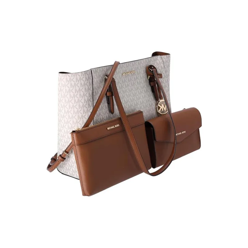 MICHAEL KORS Charlotte Leather Triple Function Tote Bag, Shopping Bag, Shoulder Bag Tubas Women's Vanilla-2