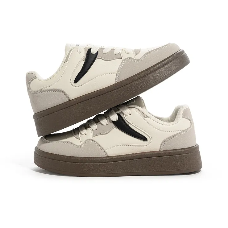 Babaya Slip Resistant Lightweight Breathable Low Top Skateboard Shoes Women's Beige Gray-3