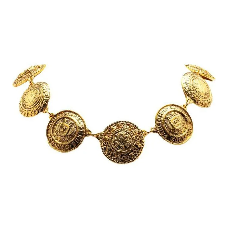 CHANEL 20th Century Plated Cc Medallion Link Collar Costume Necklace-0