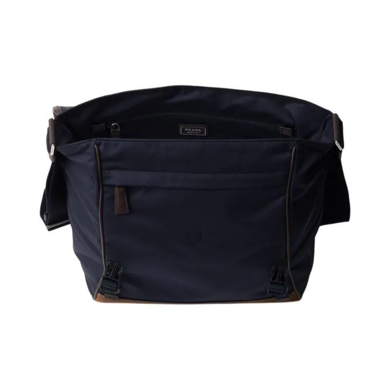 PRADA Re Nylon Recycled Polyamide Messenger Bag, Shoulder Bag Men's Blue & Coffee-3