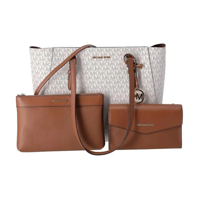 MICHAEL KORS Charlotte Leather Triple Function Tote Bag, Shopping Bag, Shoulder Bag Tubas Women's Vanilla-0