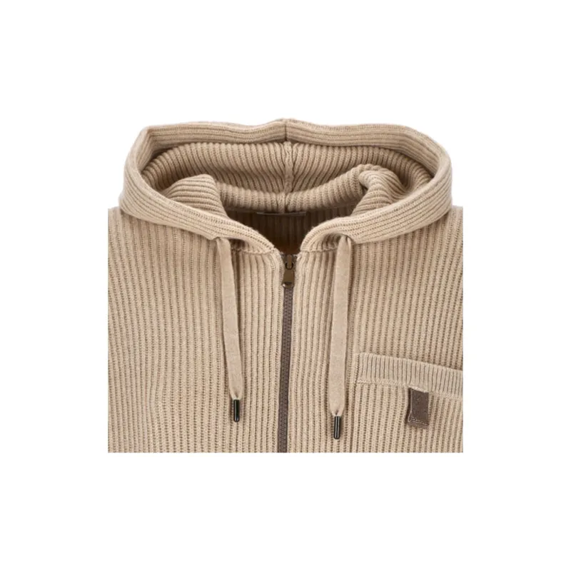 Brunello Cucinelli Drawstring Zipped Ribbed Detailed Hoodie-4