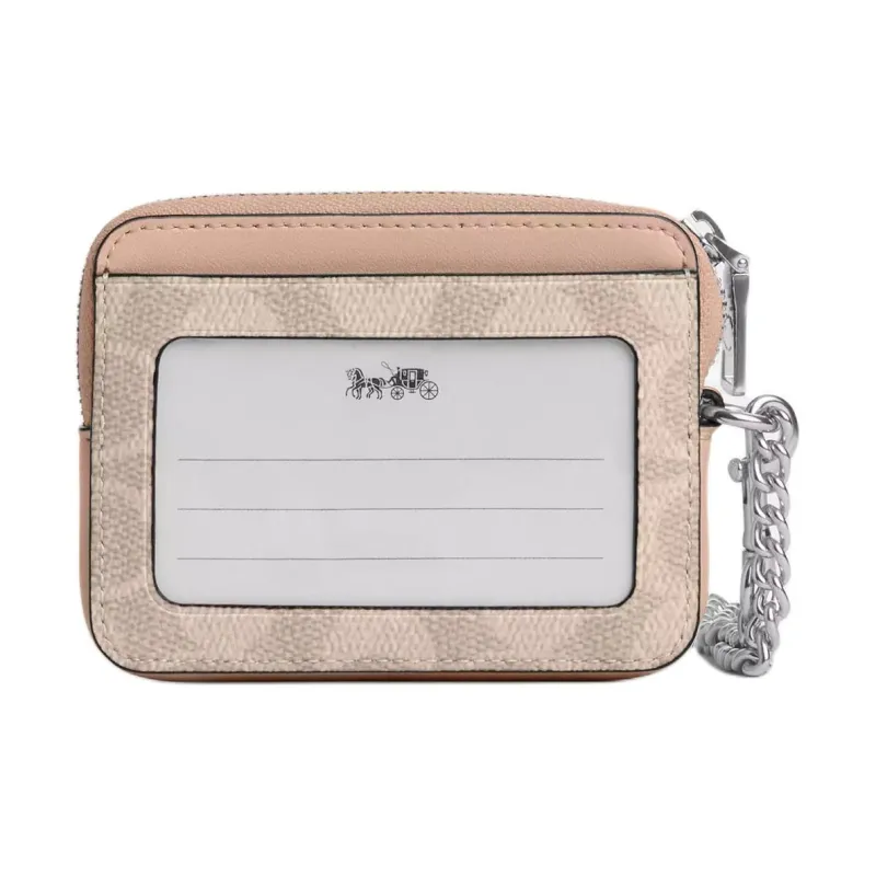 COACH Coated Canvas Card Holder Mini Women's Sand & Taupe-1