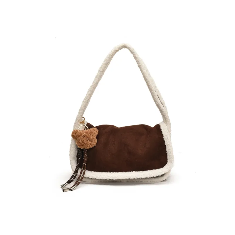 Yalu Suede Shoulder Bag Regular Women's Ecru/Light Brown/Coffee-15