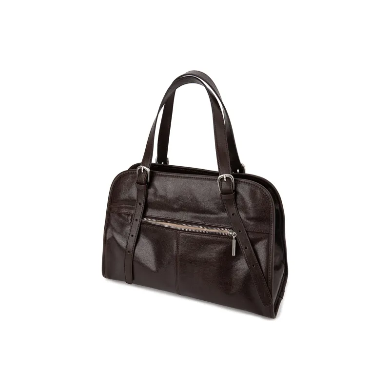 VENOF Top Grain Cow Leather Shoulder Bag Women's Vegetable Tanned Brown/Vegetable Tanned Black-3