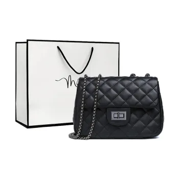 MILLIE'S Cow Leather Underarm Chain Bag, Small Square Bag, Shoulder Bag Regular Women's Classic Black/Deep Blue