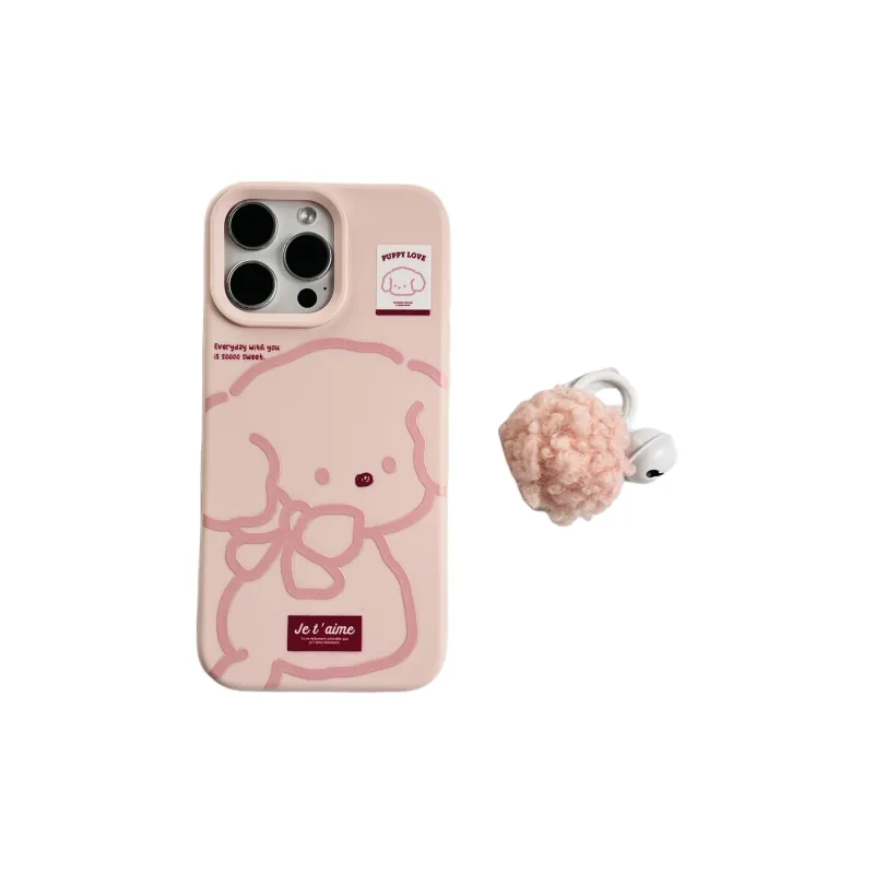 Wei Xin Silicone Material Pink Line Bowknot Puppy Phone Cases Compatible With IPhone 16/15 Pro Max/Apple 13/14 Pro/Max-1