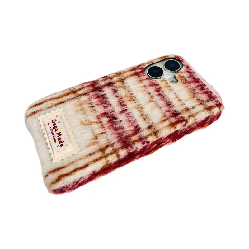 Wei Xin Plush Material Flannelette Plaid Label Phone Cases Compatible With IPhone 16/15 Pro Max/Apple 13/14 Pro/Max-11