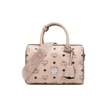 MCM Essential Visetos Origina Canvas Boston Bag, Pillow Bag, Handbag Regular Women's Beige