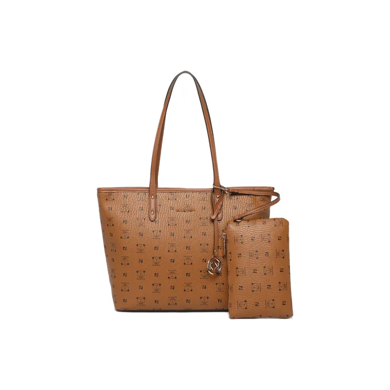 Vigno Synthetic Leather Tote Bag Shopping Bag Shoulder Bag Regular Women's Ecru/Brown-6