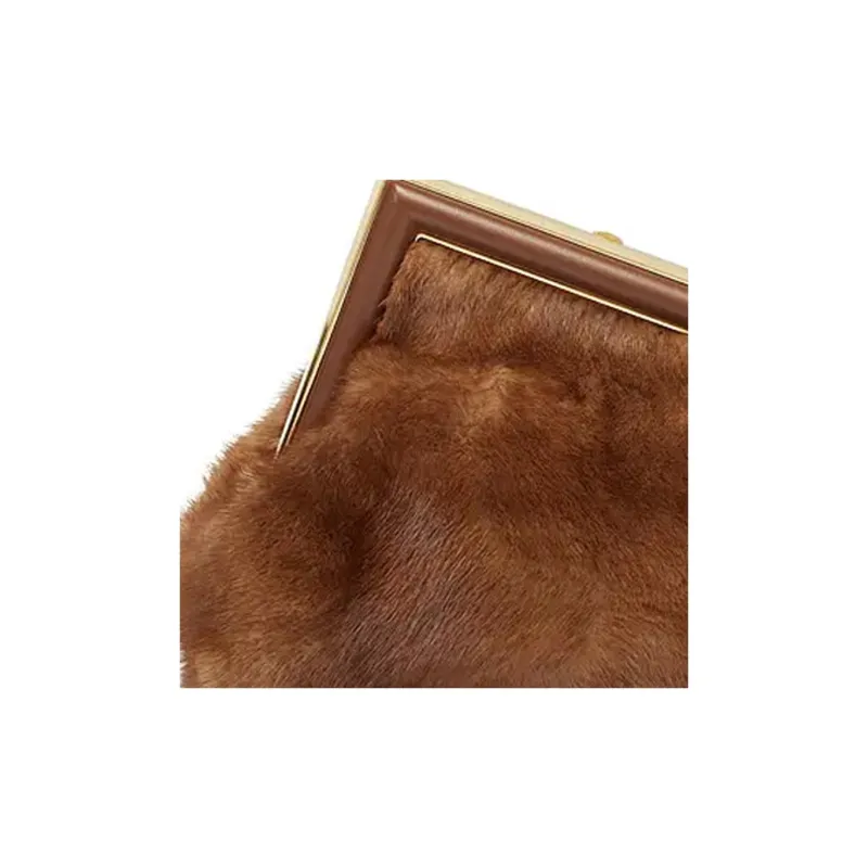 FENDI Fendi First Mink Fur Shoulder Bag Crossbody Bag Clutches Small Size Women's Brown-4